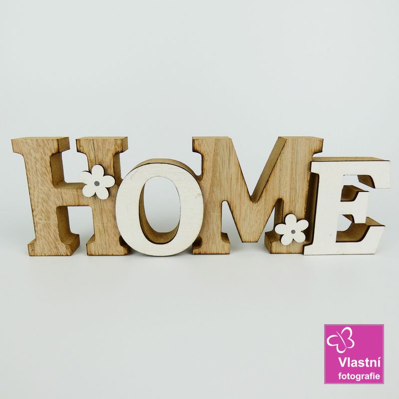 Dřevěný nápis HOME- hnědo- bílý
