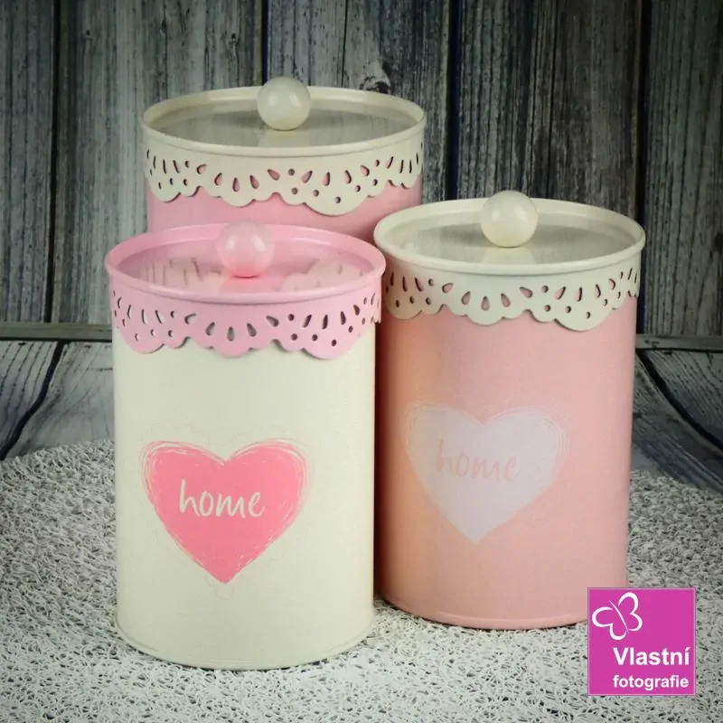 Plechová dóza růžová- Home 13 cm   
