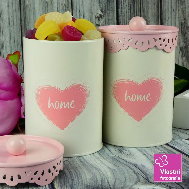 Plechová dóza bílá- Home 13 cm