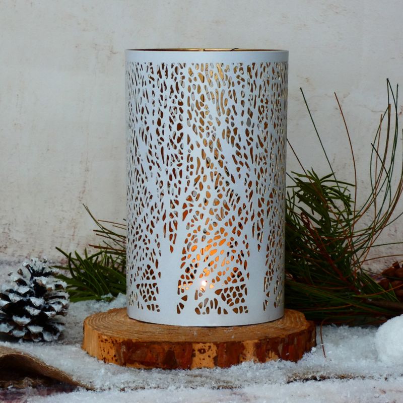 Moderní kovový svícen, válec- bílý se zlatým vnitřkem, 20 cm