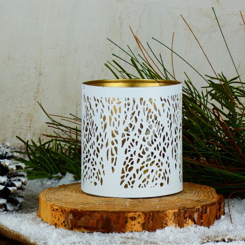 Moderní kovový svícen, válec- bílý se zlatým vnitřkem, 10 cm
