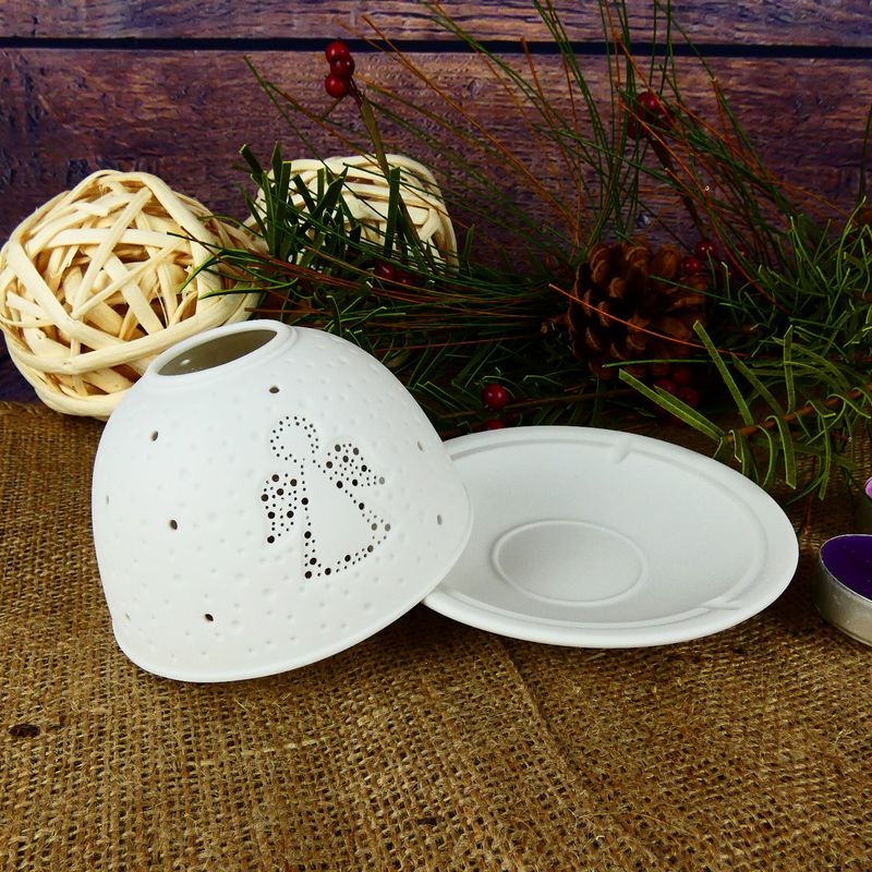 Bílý porcelánový svícen s andělem