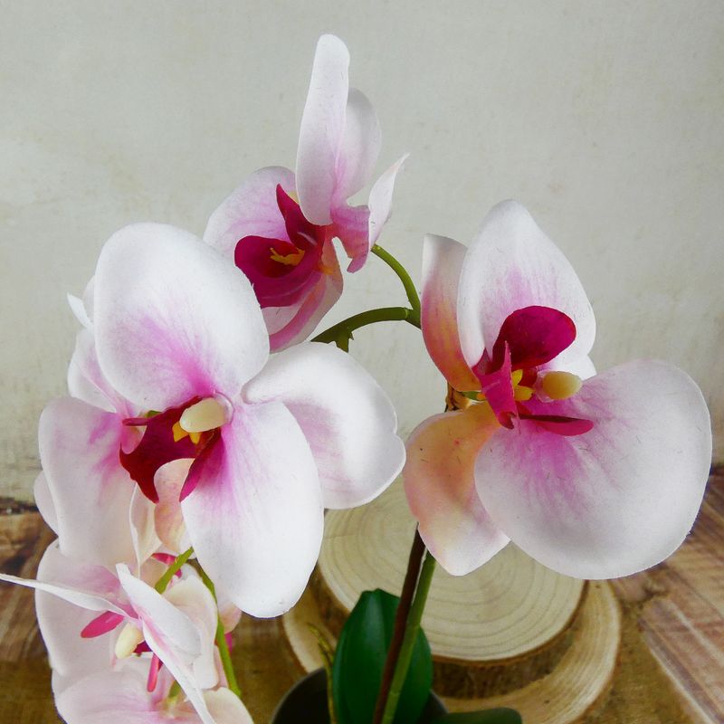 Umělá růžovo-bílá orchidej v květináči 46 cm