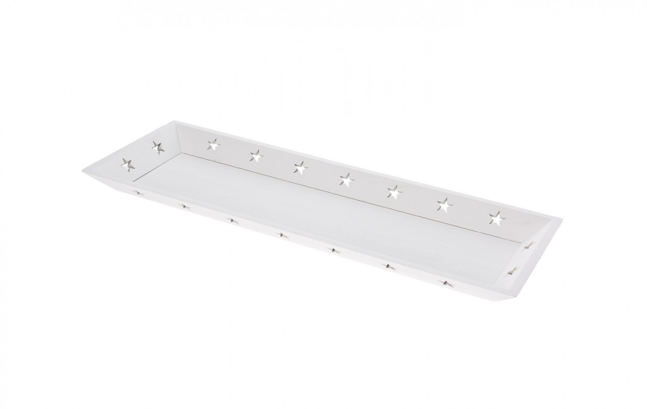 Bílý dřevěný obdélníkový tác s hvězdami– 40 cm