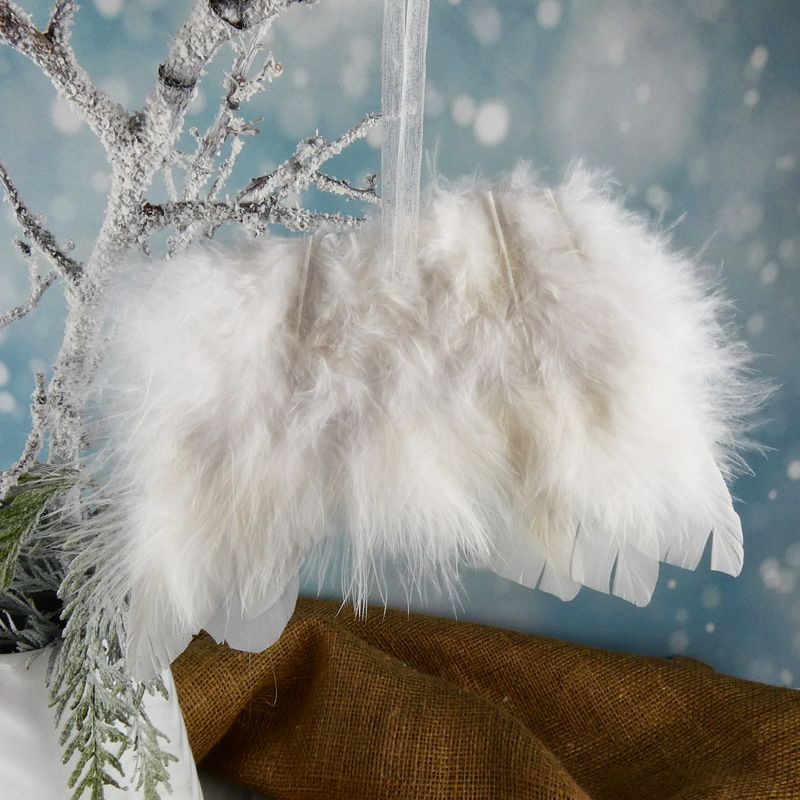 Dekorační andělská křídla z peříček na zavěšení- bílá, 13 cm, sada 5 ks