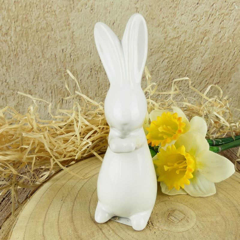 Porcelánový velikonoční dekorační zajíc se vztyčenýma ušima- 15 cm