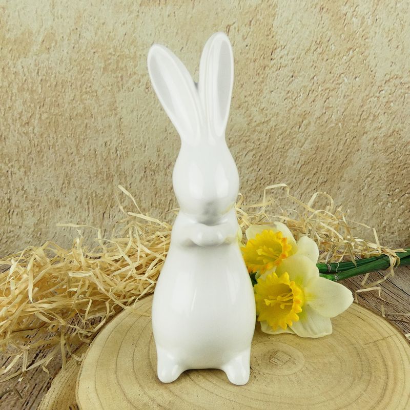 Porcelánový velikonoční dekorační zajíc se vztyčenýma ušima- 19 cm