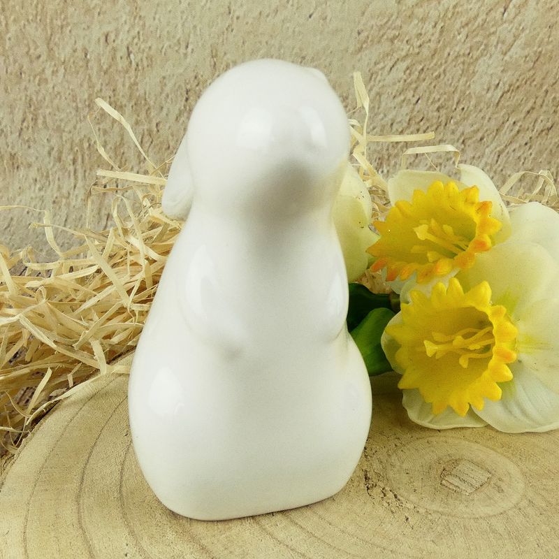 Bílý porcelánový dekorační zajíc se svěšenýma ušima- 11 cm