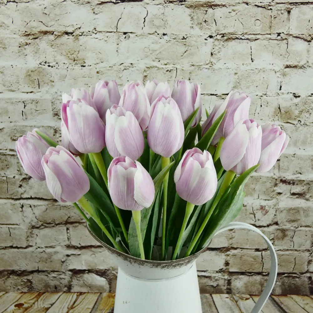 Umělý tulipán fialkovo- bílý- 43 cm, č. 20