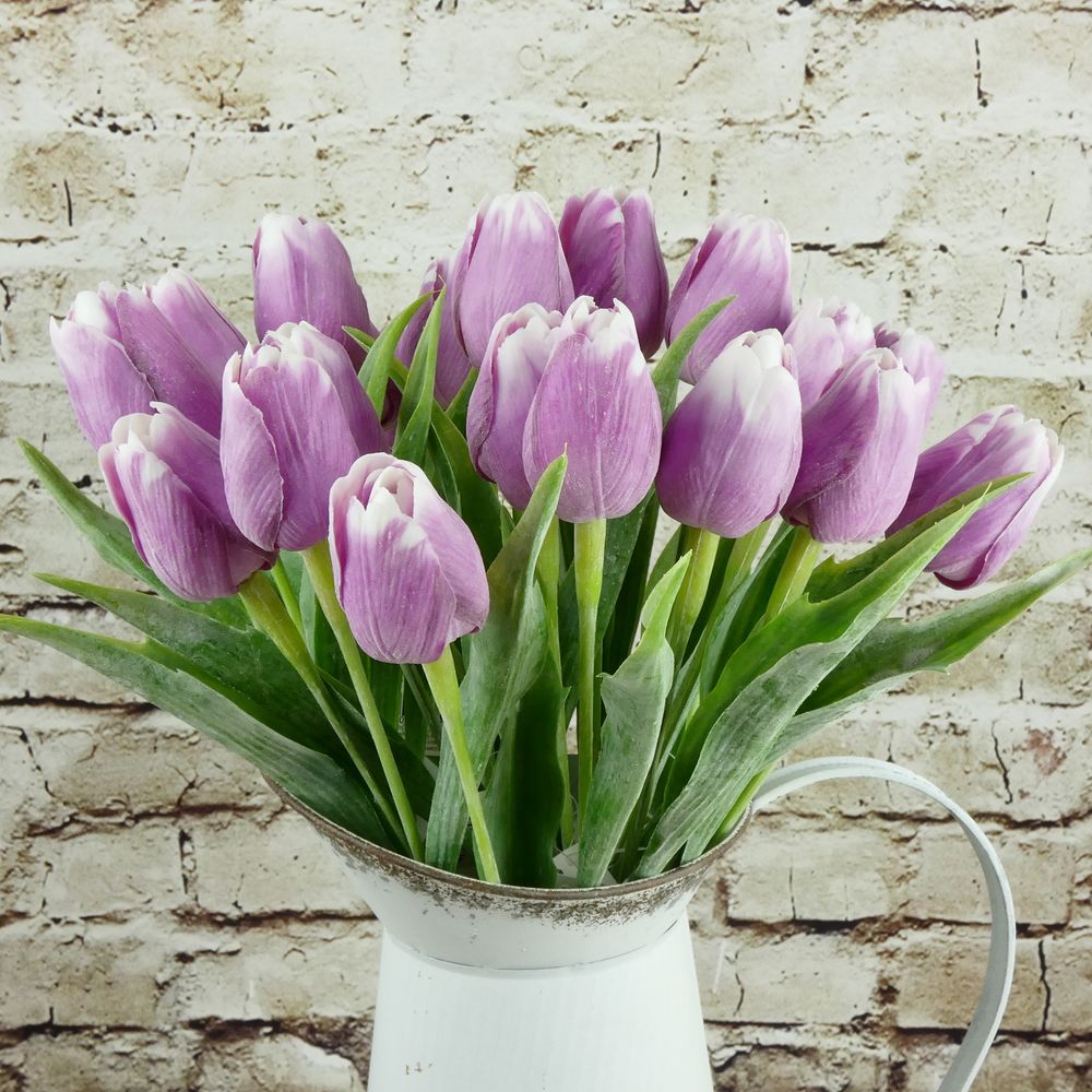 Umělý tulipán fialovo- bílý- 43 cm, č. 18