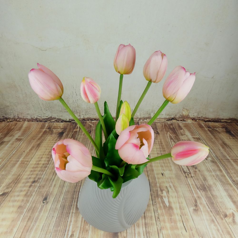 Umělé tulipány gumové- růžové, svazek 5 ks