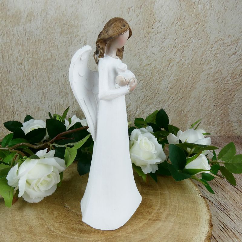 Bílý anděl s ptáčkem- 25 cm