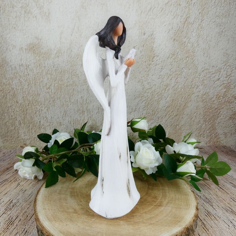 Krémová soška anděla s holubicí- 28 cm