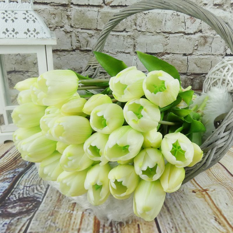 Umělé tulipány latexové krémově bílé, 39 cm- svazek 3 ks