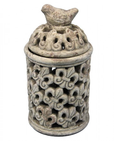 Betonová lucerna s ptáčkem, šedá- 24 cm