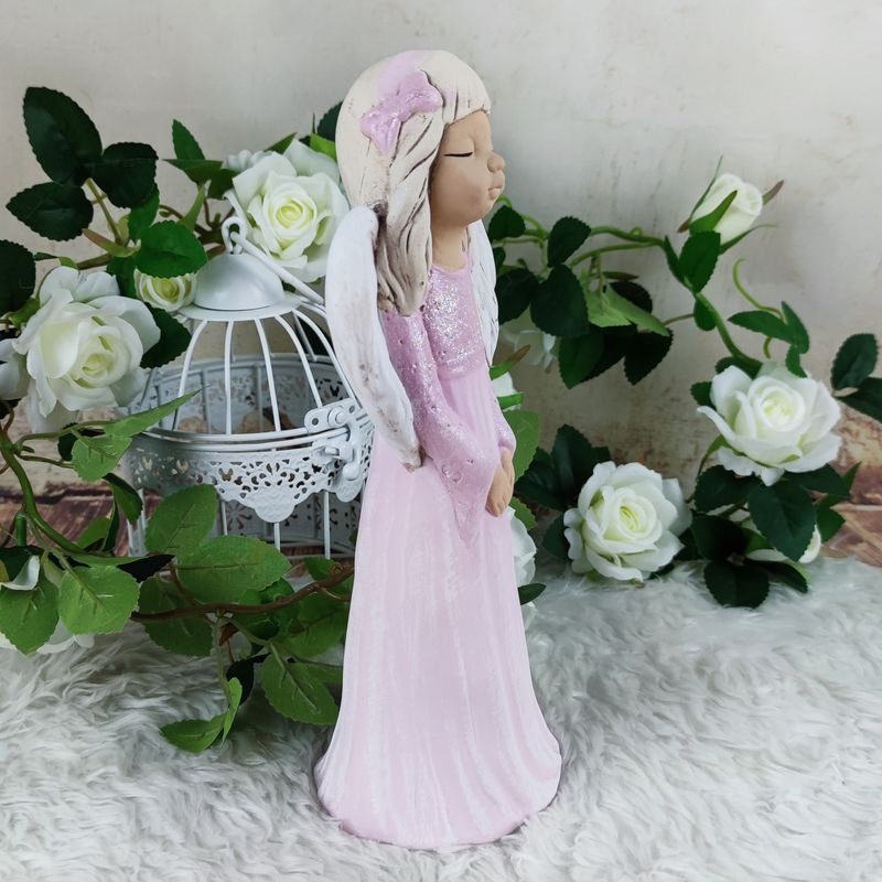 Růžový sádrový anděl Malgosia- 26 cm
