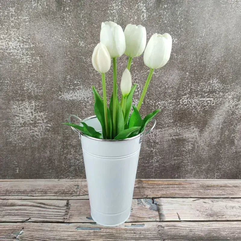 Umělé tulipány gumové (latexové) bílé, 39 cm- svazek 5 ks