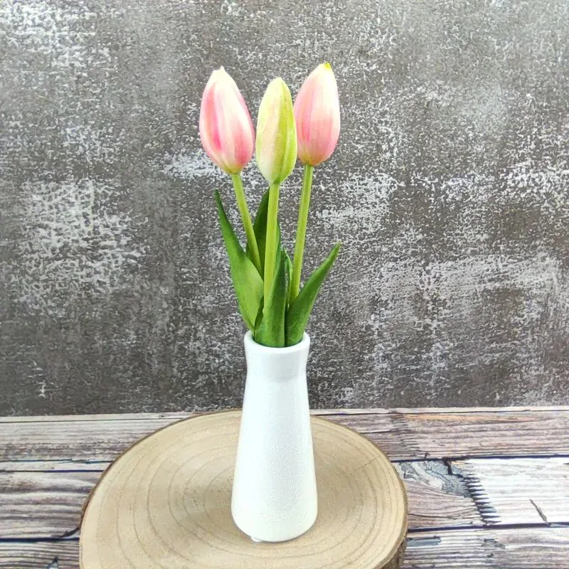 Umělé mini tulipány gumové- růžové, svazek 3 ks, 24 cm