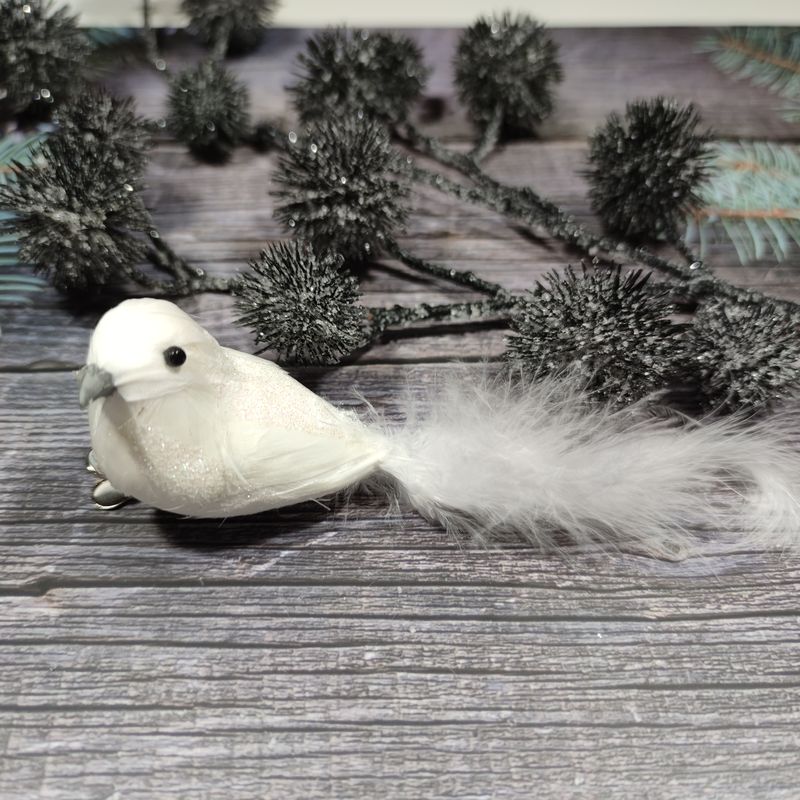 Dekorační ptáček na klipu- bílý, 15 cm- sada 2 ks