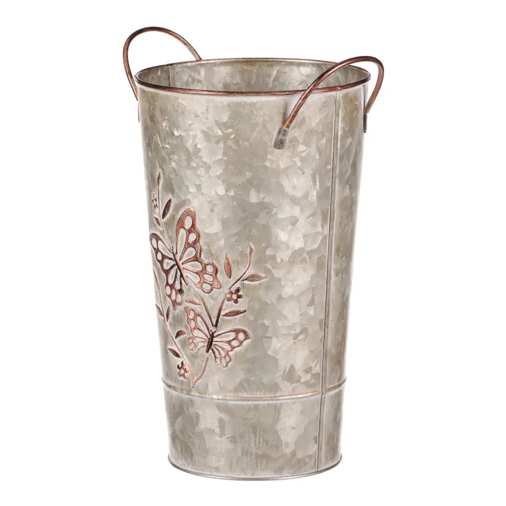 Plechová váza s měděnými motýlky- 25 cm