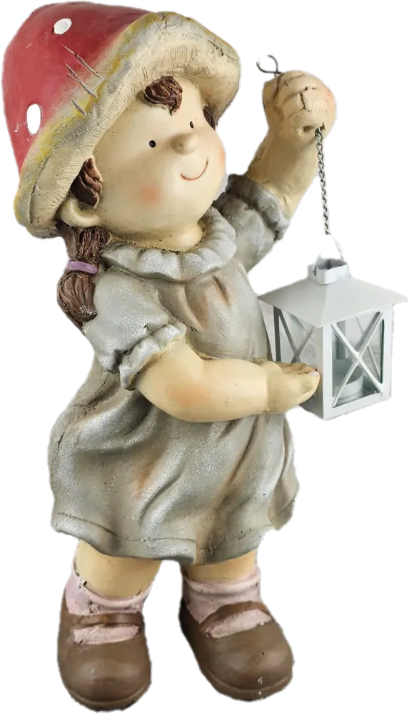 Figurka dítěte s houbovým kloboučkem a lucerničkou- holka, cm