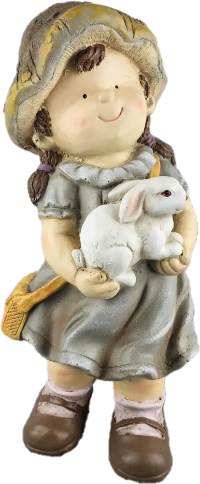 Figurka dítěte s houbovým kloboučkem držící králíčka- holka, 45 cm