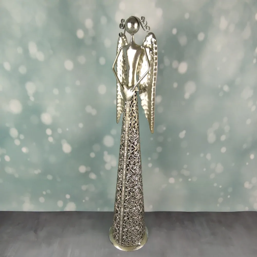 Kovový anděl se srdcem dole- champagne s patinou, 55 cm II. JAKOST