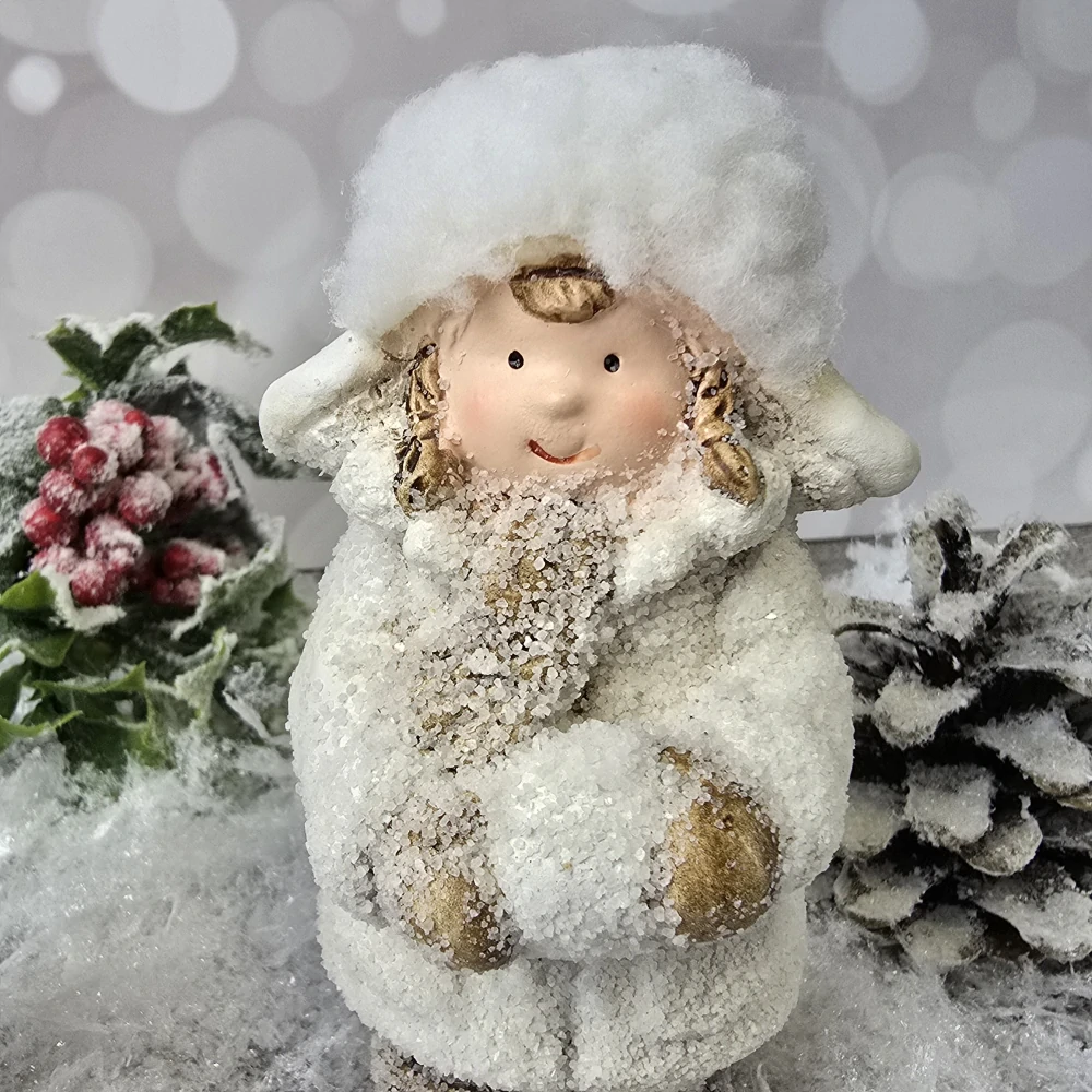Figurky zimních dětí- zasněžené, sada 2 ks- 13 cm