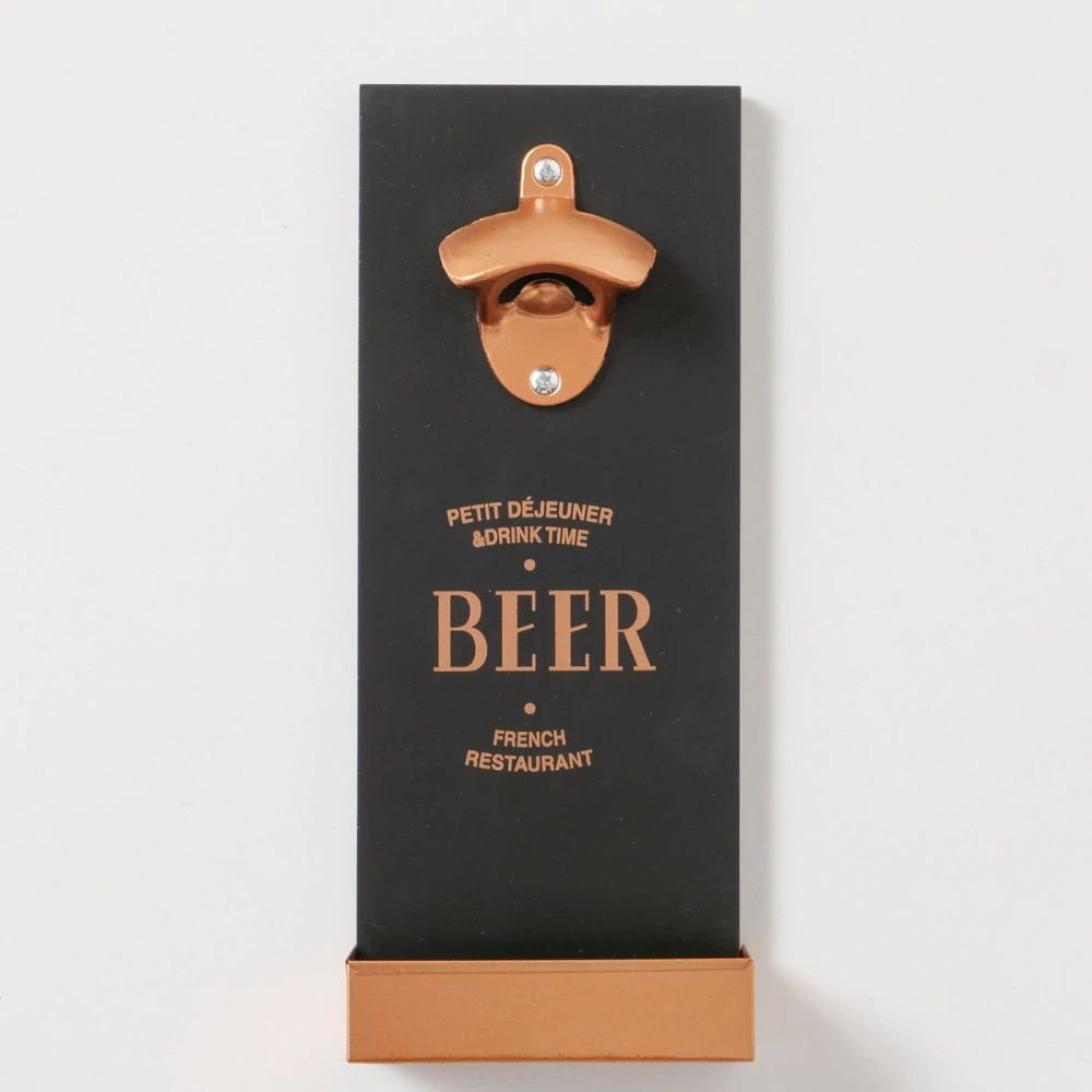 Nástěnný otvírák na láhve se zásobníkem- černý, 29,5 cm