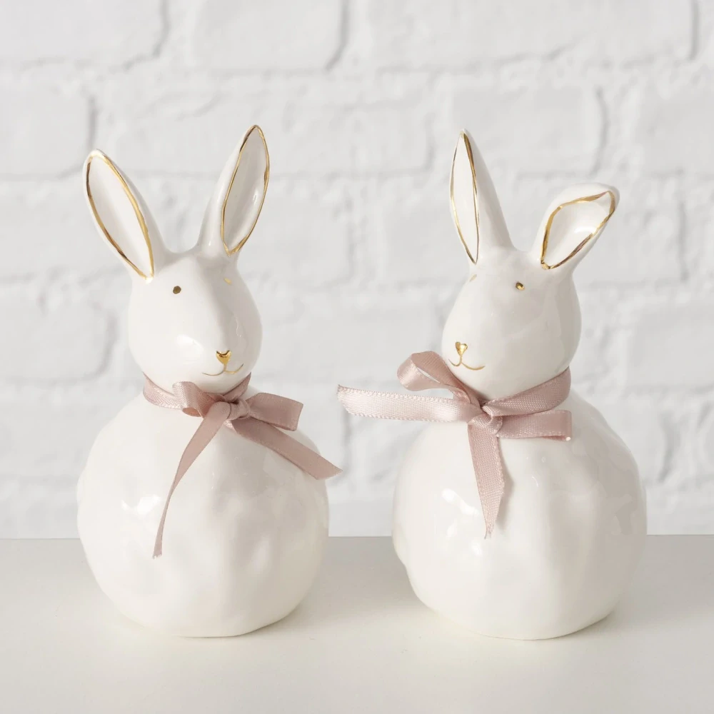 Keramický zajíček bílý s ušima nahoru- jarní figurka, výška 12 cm