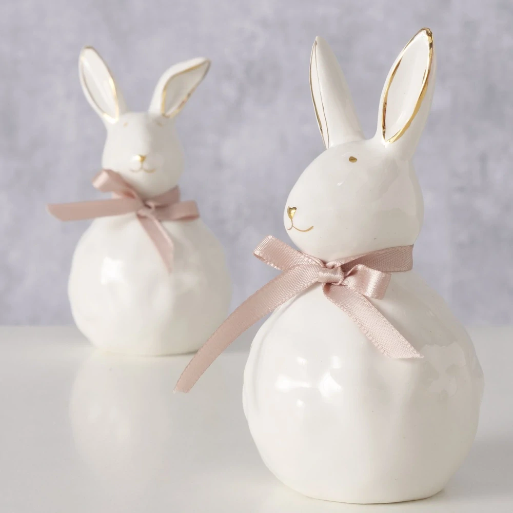 Keramický zajíček bílý s ohnutým uchem- jarní figurka, výška 12 cm