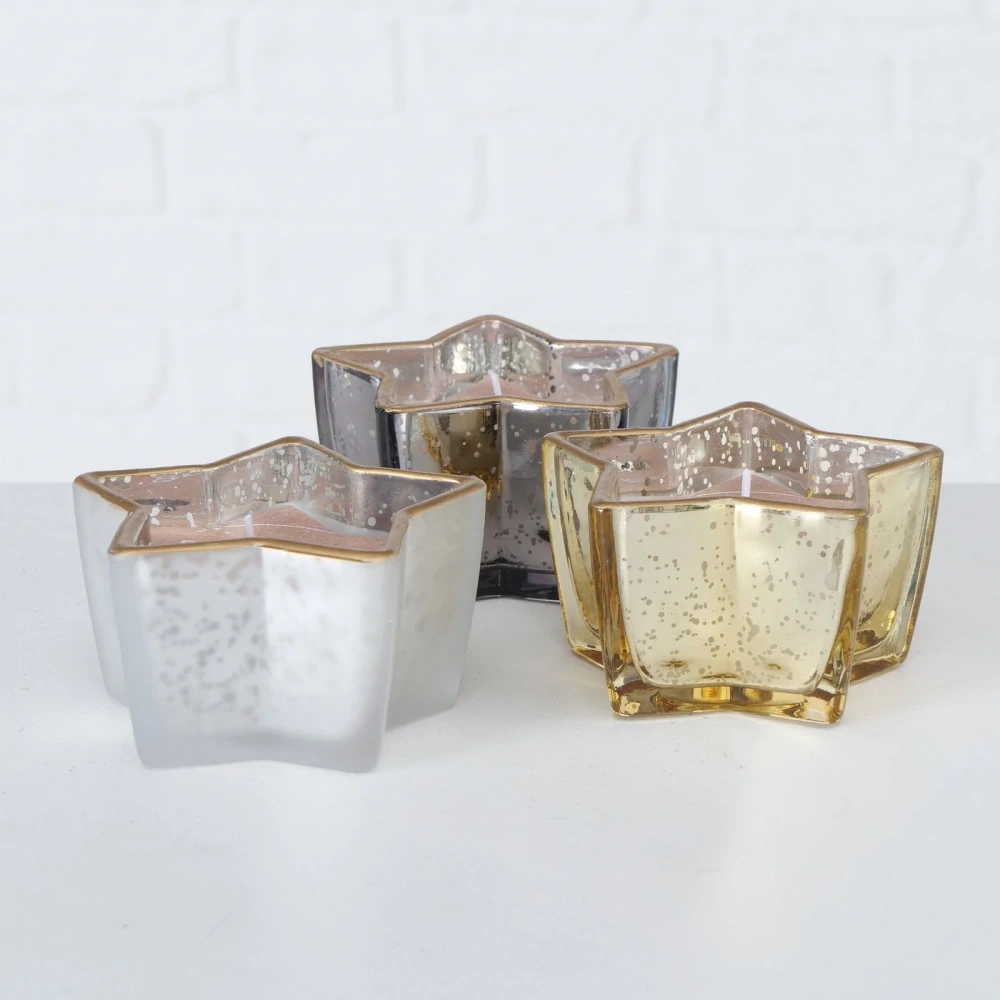 Vánoční svíčka ve skle- stříbrná hvězda 10 cm