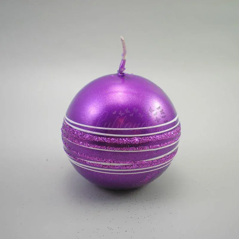 Svíčka koule s pruhy- fialová, 6 cm