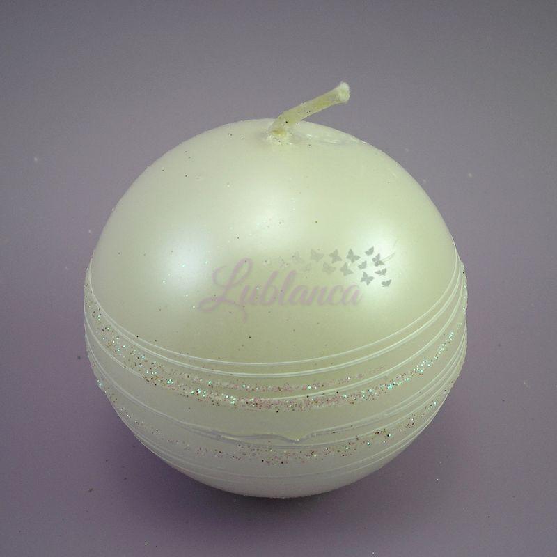 Svíčka koule s pruhy- bílá, 6 cm