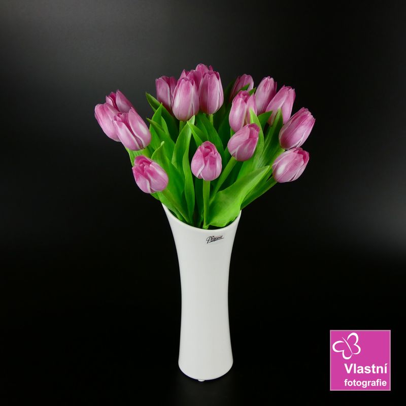 Francouzský umělý tulipán č. 17 – světle růžovo-bílý , 40 cm