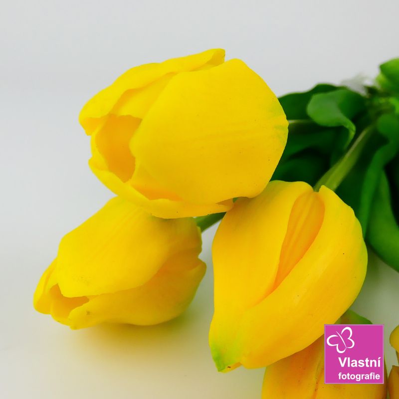 Umělé tulipány latexové žluté, svazek 5 ks