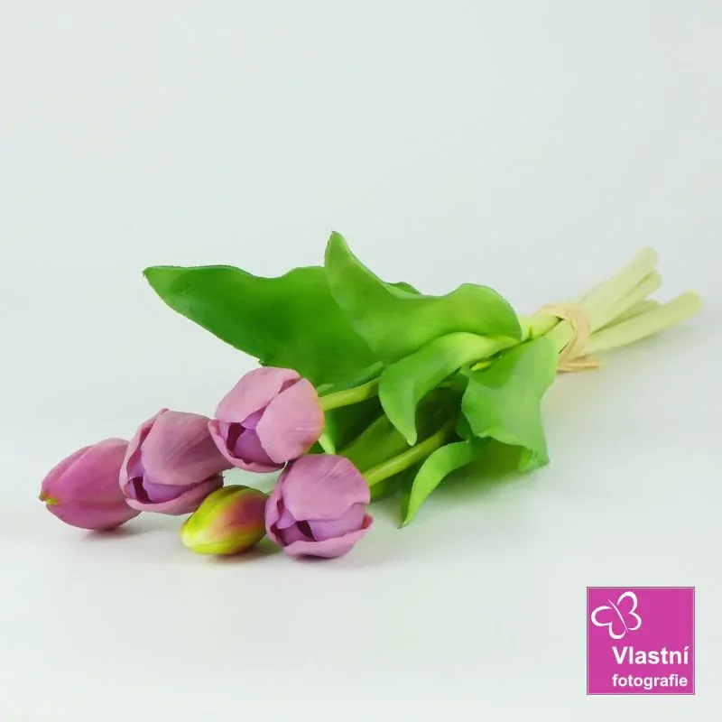 Umělé tulipány latexové světle fialové, svazek 5 ks