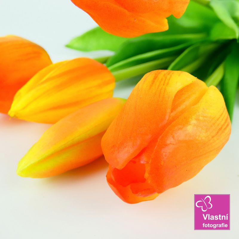 Umělé tulipány latexové oranžové, svazek 5 ks