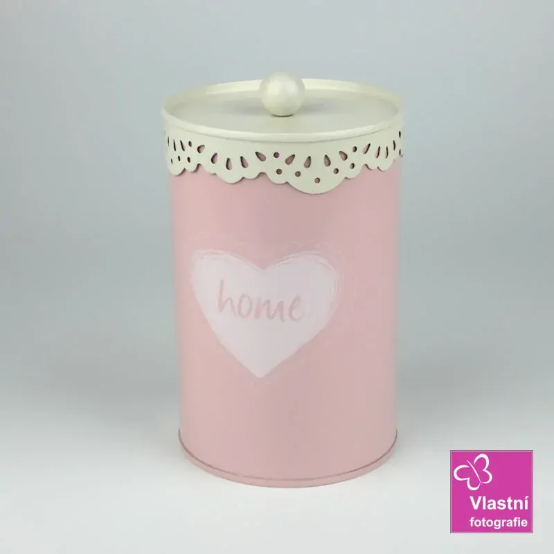 Plechová dóza růžová- Home 13 cm   