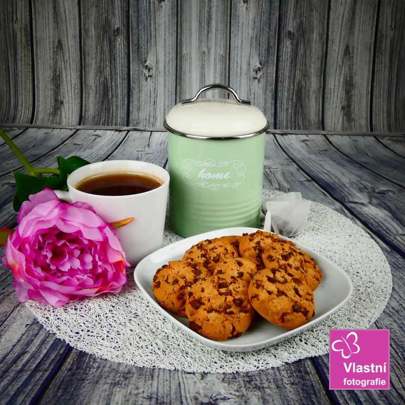 Plechová dóza zelená- mint Home, bílé víčko 17 cm