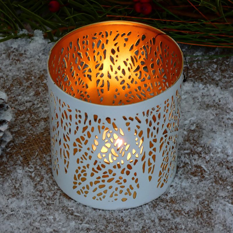 Moderní kovový svícen, válec- bílý se zlatým vnitřkem, 10 cm