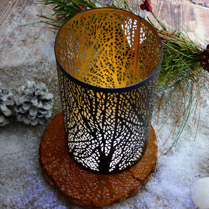 Moderní kovový svícen, válec- černý se zlatým vnitřkem, 20 cm