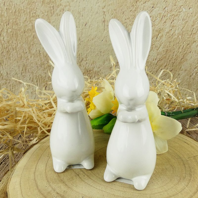 Porcelánový velikonoční dekorační zajíc se vztyčenýma ušima- 15 cm
