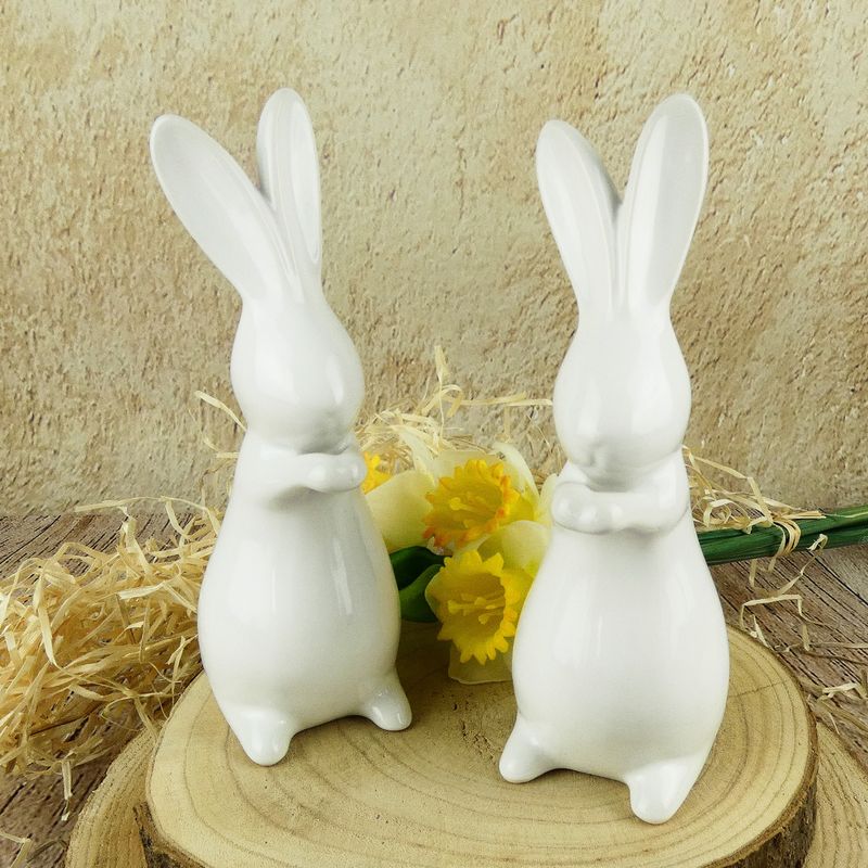 Porcelánový velikonoční dekorační zajíc se vztyčenýma ušima- 19 cm