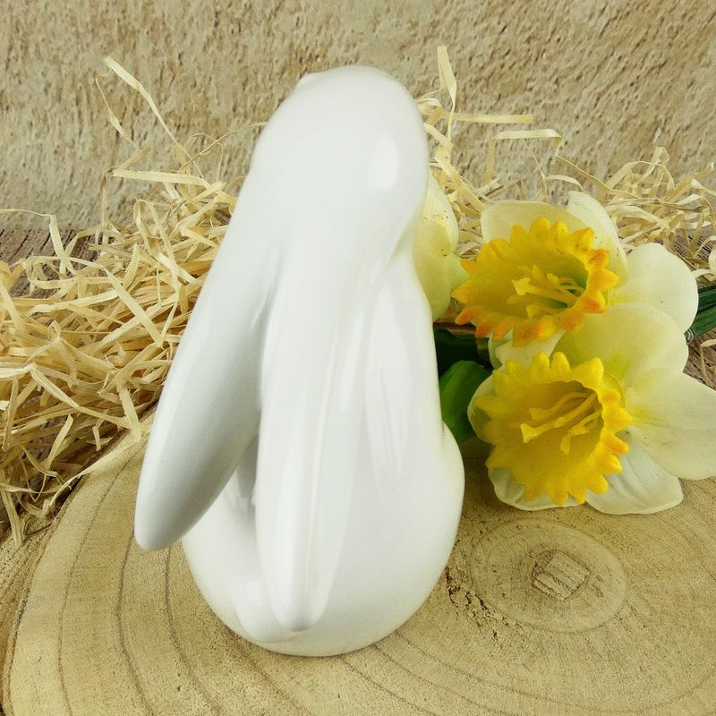Bílý porcelánový dekorační zajíc se svěšenýma ušima- 11 cm