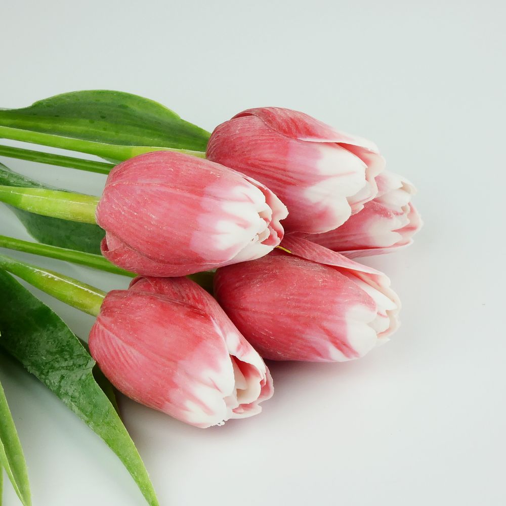 Umělý tulipán červeno- bílý- 43 cm, č. 3