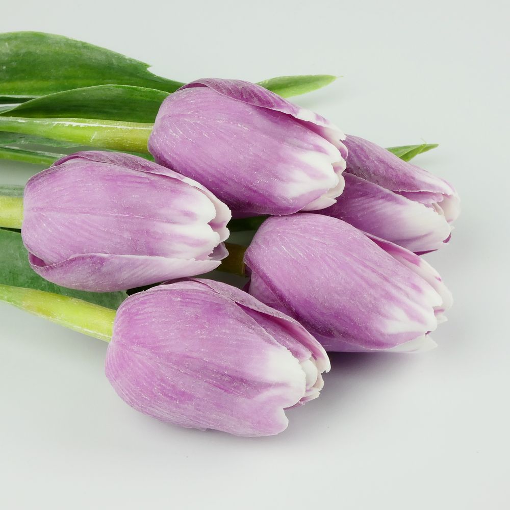 Umělý tulipán fialovo- bílý- 43 cm, č. 18