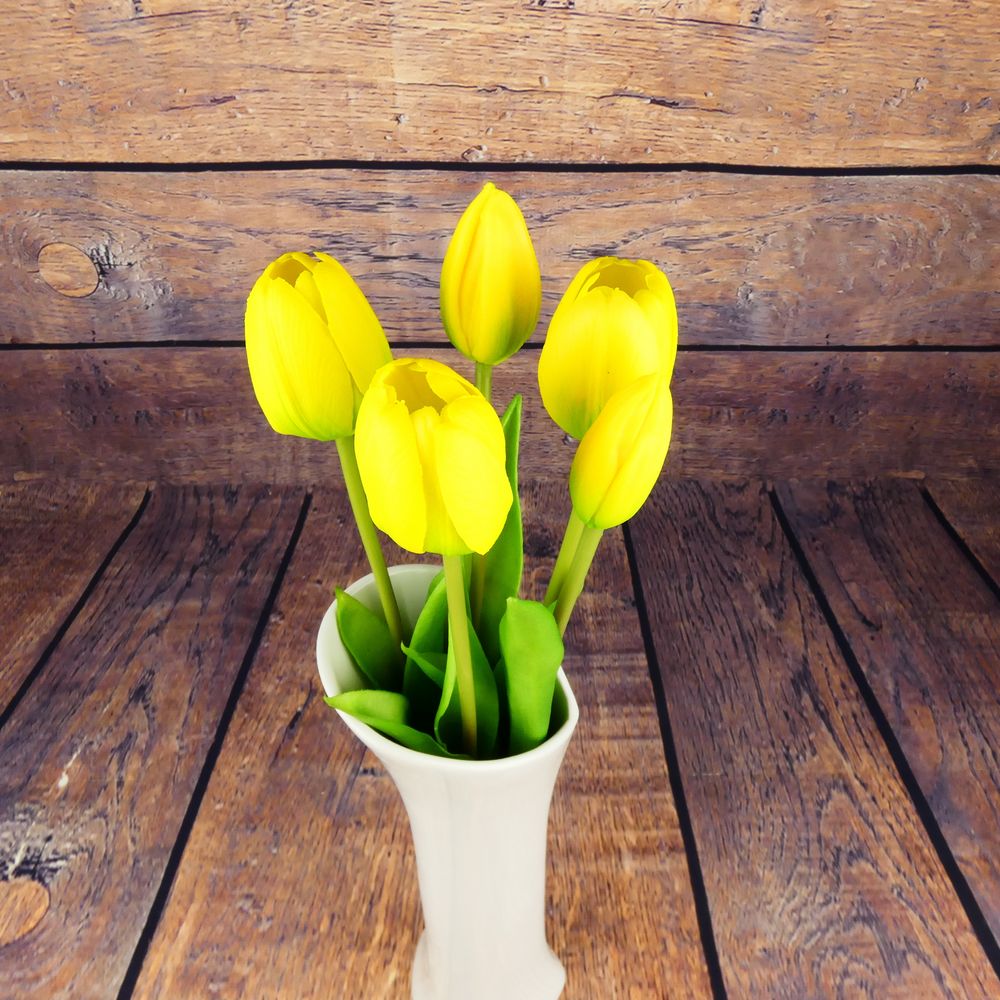 Umělé tulipány latexové- žluté, svazek 5 ks