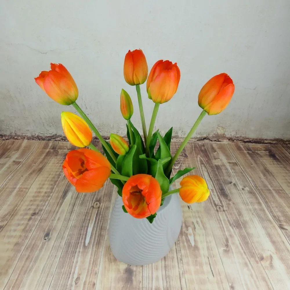 Umělé tulipány gumové- oranžové, svazek 5 ks
