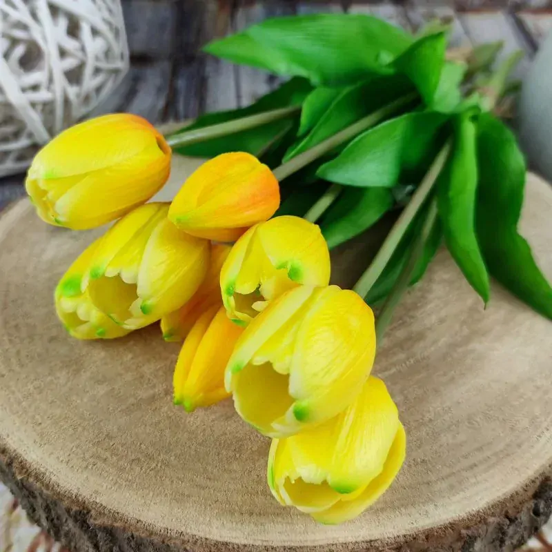 Umělé tulipány latexové žluté, 39 cm- svazek 3 ks